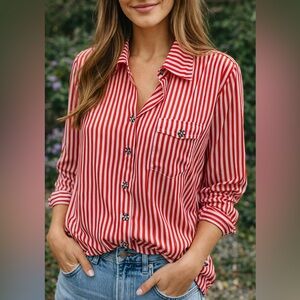 Chic Red and White Striped Button-Down Shirt